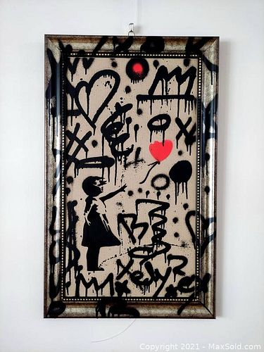 Banksy (After) & TedyZet (1974) - Girl with balloon original painting with Certificate OA, 2021 (1 of 5)