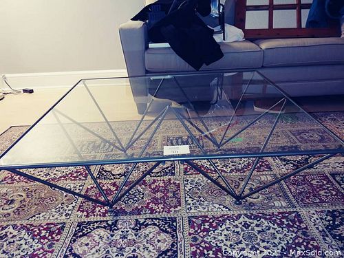 Retro Coffee Table Glass Top &  geometric wrought iron legs (1 of 2)