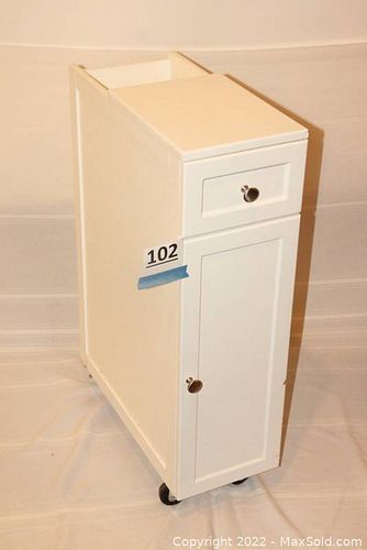 Narrow White Rolling Cart/Cabinet - Bathroom/Kitchen (1 of 7)