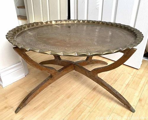 Vintage Moroccan Brass Tray Table With Folding Base (1 of 11)