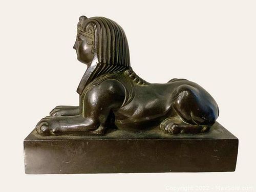 Antique Nouveau Metal Sphynx Statue (1 of 8)