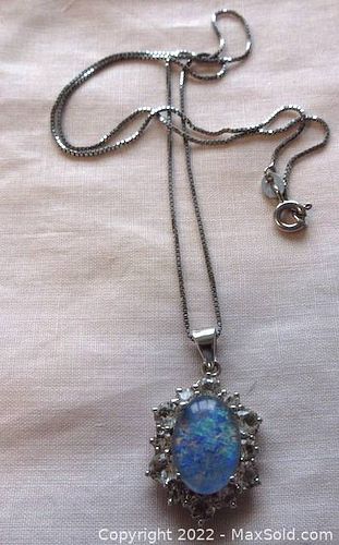 Sterling Silver Opal And White Topaz Pendant And Chain (1 of 4)