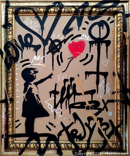 Banksy Girl with balloon and TedyZet graffiti"- with Certificate OA, hand signed, 2022 (1 of 9)