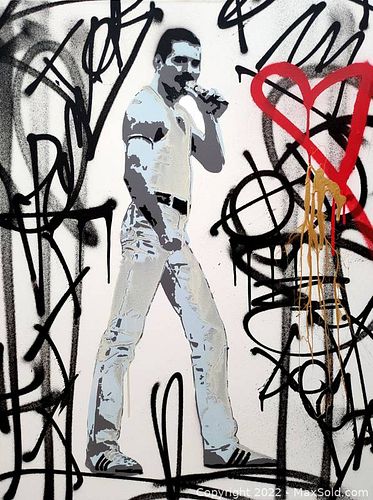 TedyZet (1974) - Street art painting "Freddie in white - Freddie Mercury ", XL- with Certificate OA, hand signed, 2022 (1 of 9)
