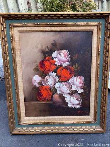Framed Original Oil Painting on Canvas Floral (1 of 5)