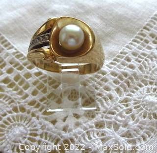 Vintage 14K YG Pearl Diamond Ring 5.9 Grams (1 of 6)