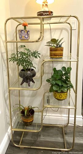 Vintage MCM Brass Tone Metal & Glass Shelf (1 of 7)
