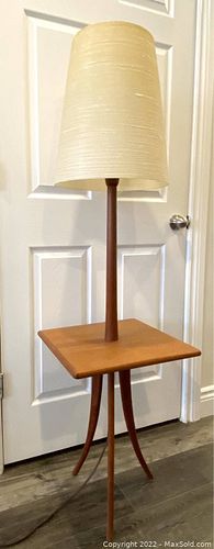 Vintage MCM Teak Tripod Floor Lamp/Side Table w/ Authentic Lotte Fiberglass Shade (1 of 10)