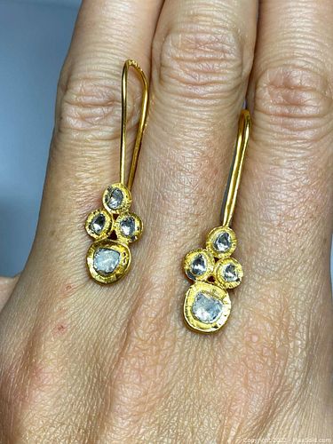 Early Gold & Silver Old Mine Cut Diamond Encrusted Earrings (1 of 5)