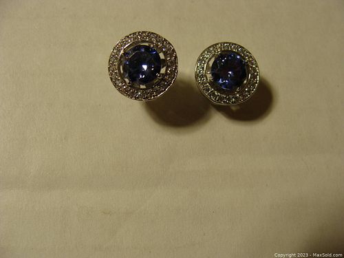Beautiful Blue/Purple Rhinestone Stud Earrings w/Removable Bezel (1 of 5)
