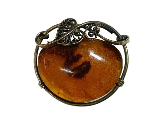 Vintage Sterling And Amber Vintage Brooch (1 of 6)