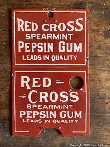 Antique Red Cross Spearmint Pepsin Gum Enamel Signs (1 of 4)