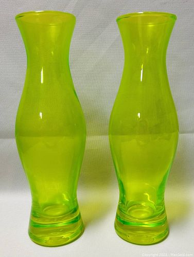 Pair of 10” Vintage Scandinavian Vaseline Glass Vases | Maxsold