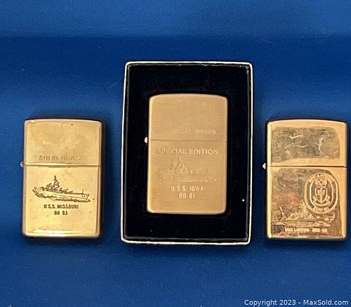 Zippo Brass USS Iowa BB61, USS Laboon, USS Missouri BB63
