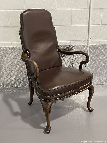 Vintage Brown Leather Studded Armchair  (1 of 11)