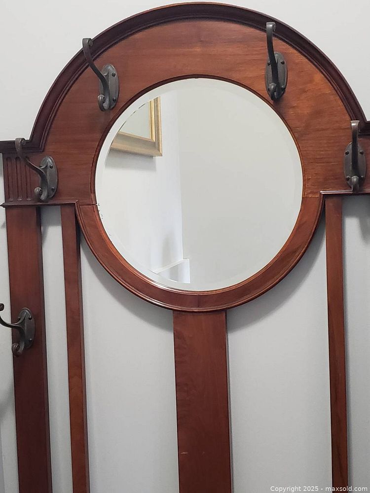 Antique English Wooden Hall Stand with Mirror | Maxsold