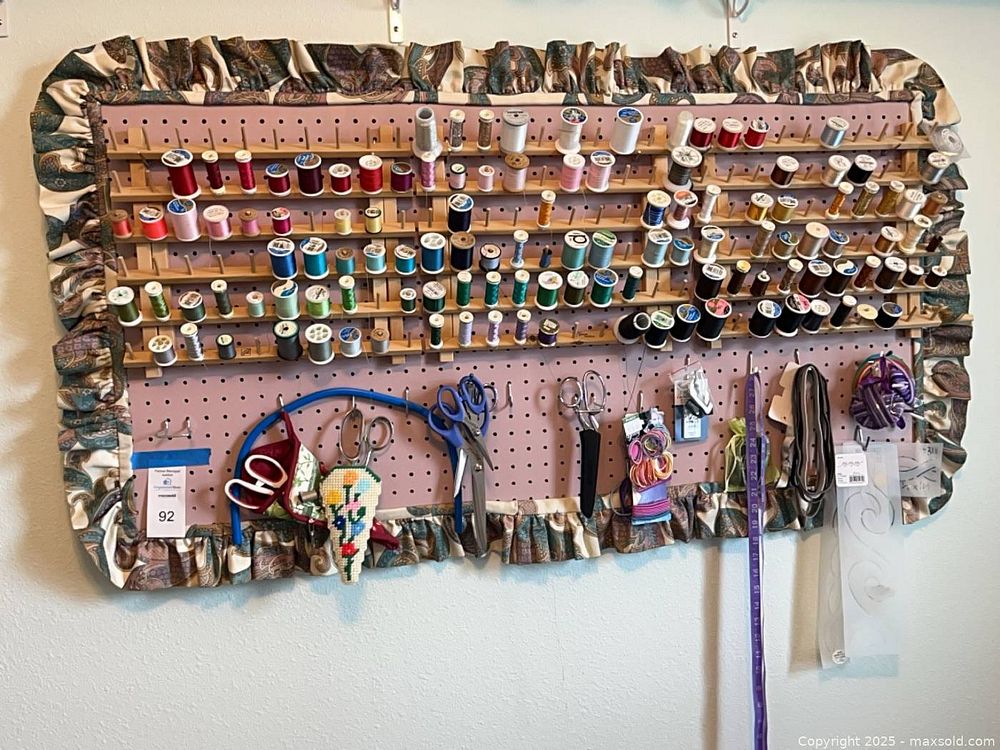 Wall-mounted thread rack pegboard & supplies | Maxsold