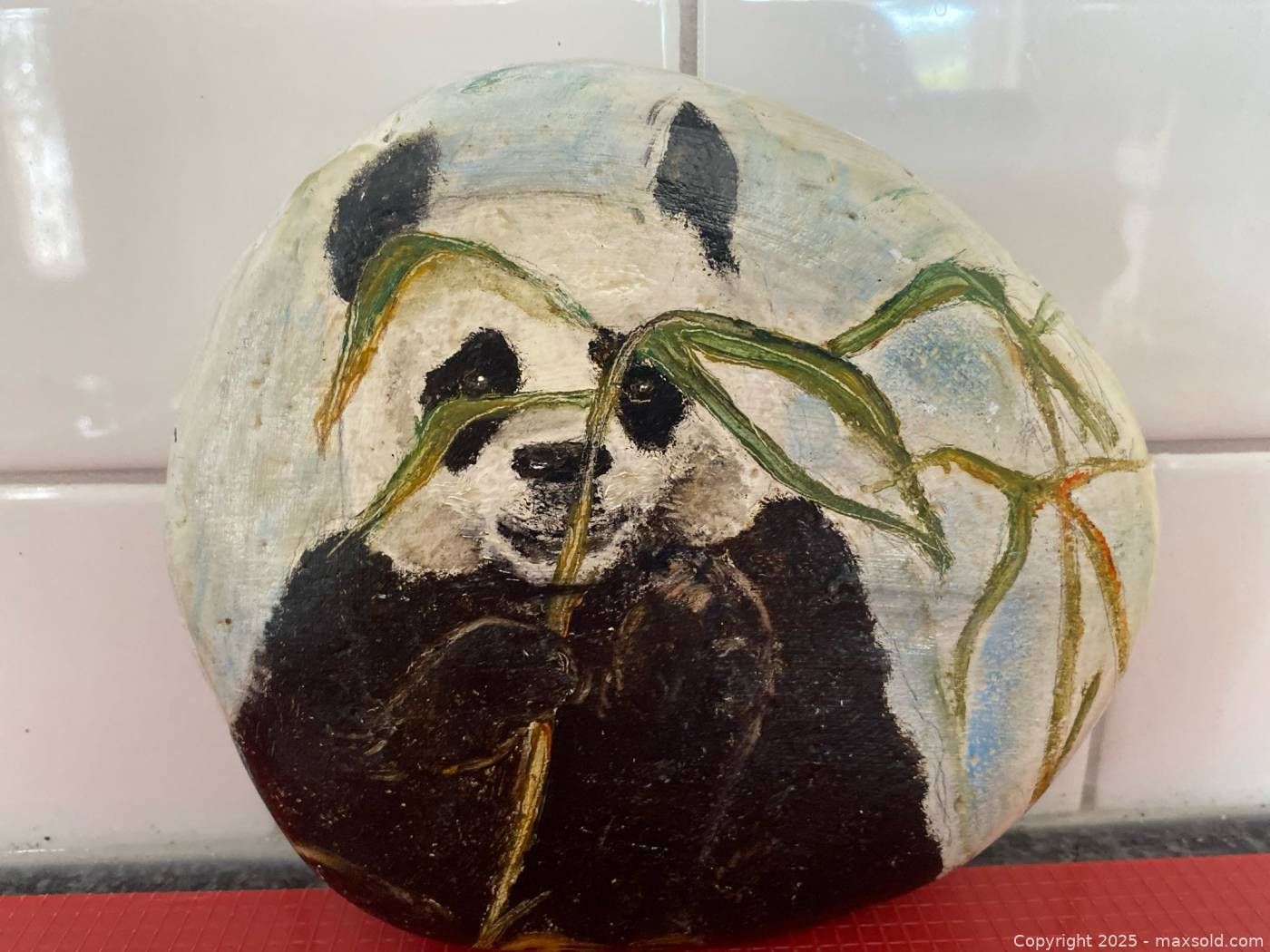 Doreen Spencer hand painted panda stone Maxsold