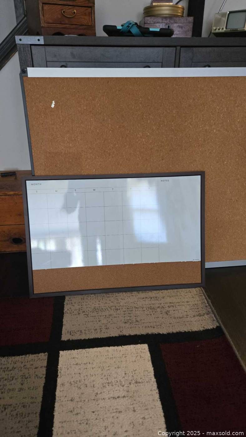 Magnetic Cork Bulletin Board and Dry Erase Monthly Calendar Board Maxsold