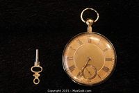 Pocket watch face and winding key on black background