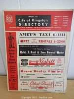 Front cover of the 1962 City of Kingston Directory featuring business and emergency information.