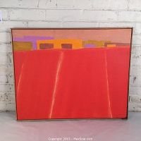 Front view of the painting showing the entire artwork with warm colors and geometric shapes.