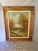 Full view of framed painting showing overall scene and frame style.