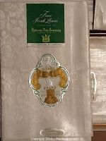 Close-up of package label of Fine Irish Linen from Hudson's Bay Company showing gold medals and branding