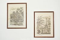 Two framed prints of Paris landmarks hung on wall: Notre Dame Cathedral and Eiffel Tower, showing overall condition and size.