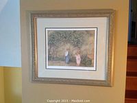 Full view of the framed Catherine Simpson Sweethearts and Roses print hung on wall