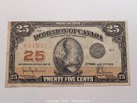 Front view of the 1923 Dominion of Canada 25 cents shinplaster note showing full design and condition.
