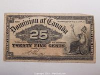 Front view of the 1900 Dominion of Canada 25 cents shinplaster note showing full note details and condition.