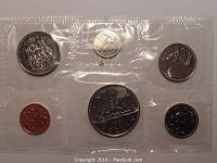 Front view of sealed proof coin set showing all six 1987 Canadian coins in original packaging.