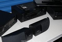 Photo of the Sony receiver amplifier STR-D515, Yamaha cassette deck KT-200Y, Toshiba DVD player SDU 99K, and Bose bookshelf speakers showing the front and top layouts.