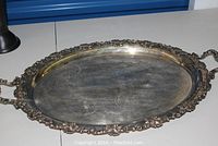 Full view of the oval silver-plated tray showing its size, shape, and overall condition.