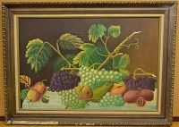 Full view of the still life painting showing all fruit and frame details