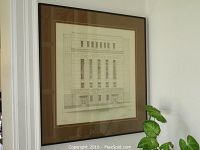 Framed print showing full artwork and matting of The Toronto Stock Exchange building