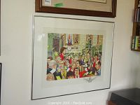 Framed print showing full stock exchange celebration scene on wall