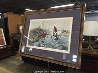 Full view of the framed print titled 'Three Offers' by Alfred W. Strutt.