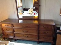 Full front view of dresser with attached mirror