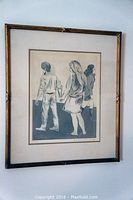 Full view of the framed Raphael Soyer etching hung on the wall.