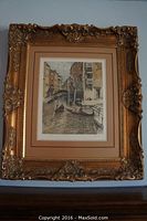 Full front view of framed etching showing overall condition