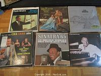 Photo of six LP records including Frank Sinatra and Tommy Dorsey Orchestra.