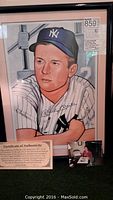 Overall view of professionally matted and framed lithograph showing Mantle portrait and signatures