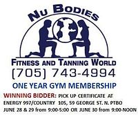 Certificate front showing Nu Bodies Fitness and Tanning World logo, phone number, membership details and pick-up instructions.