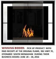 Marketing stock image of the Decoflame Ambiance bioethanol fireplace showing black enamel finish, glass doors, and flame