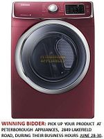 Front view of Samsung front-load dryer in Refined Wine color