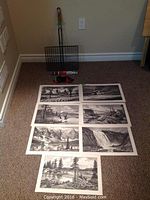 Full lot of BBQ grill, welding rods, goggles and seven placemats arranged on floor