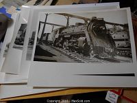 8x10 print showing a detailed view of steam locomotive with a station platform in background