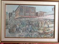 Full view of the framed print depicting Byward Market in Ottawa with market stalls and buildings.
